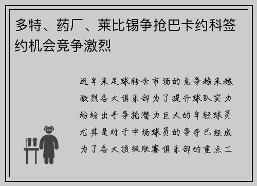 多特、药厂、莱比锡争抢巴卡约科签约机会竞争激烈