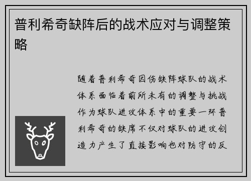 普利希奇缺阵后的战术应对与调整策略